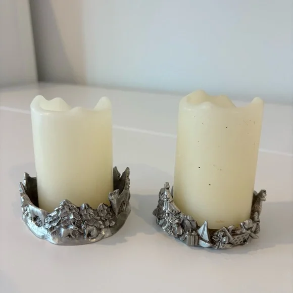 Vintage pewter holiday themed candle holder SET by Seagull Canada 1994 - Picture 3 of 14
